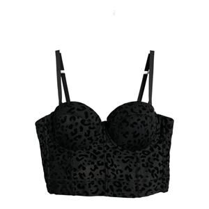 Black Burnout Velvet Bustier Womens Shirt Top Sexy 36B Animal Print Cheetah
